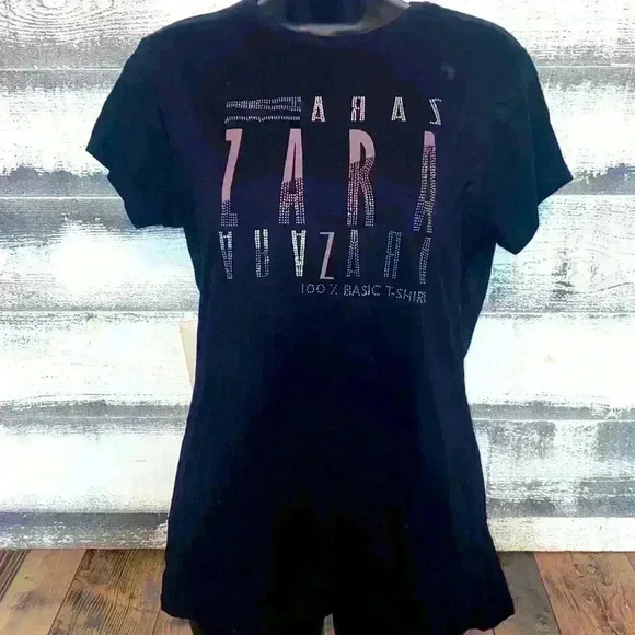 Zara Basic T-Shirt Black size L - Picture 1 of 4